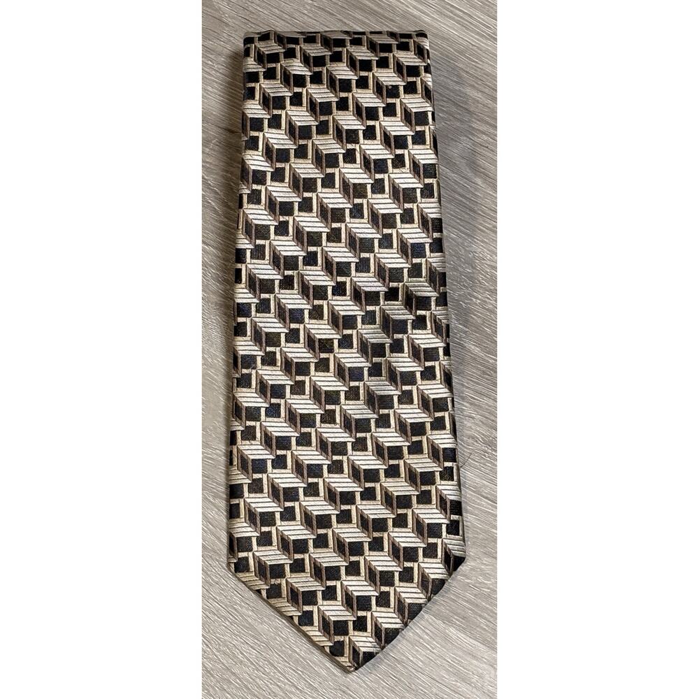Arrow 100% Silk Tie Vintage Geometric Gold Gray 60” X 3.75